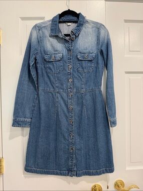 Button-Front Light Blue Denim Mini Dress